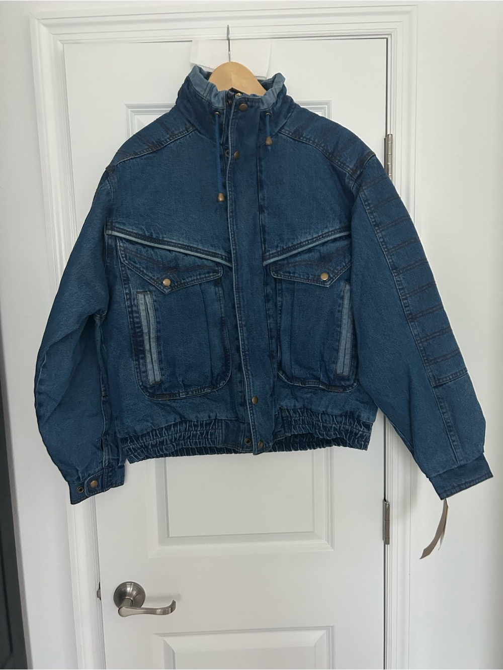 Vintage Dark Blue Denim Bomber Jacket- Eagles Ridge Size Large- NWT- Heavy
